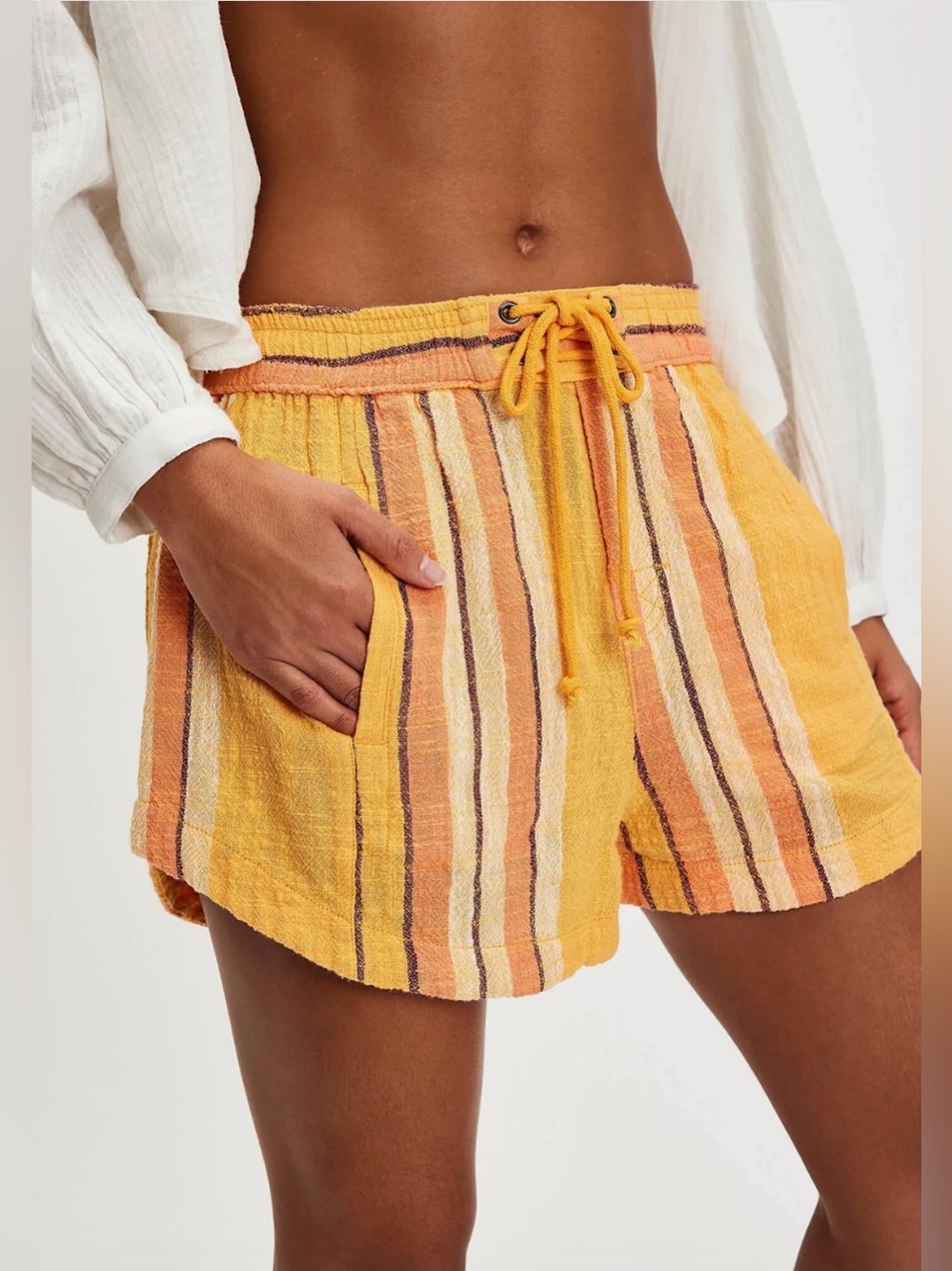 Free People Yellow Striped Kalli Board Shorts